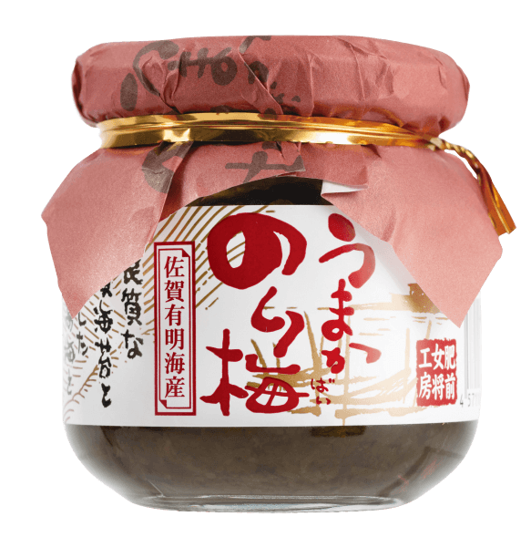 添加物を使用しない、有明海の海苔の旨みを。平成16年にシーフード料理コンクールで農林水産大臣賞を受賞した「うまかのり梅」は良質な乾海苔と南高梅の佃煮で、海苔の滑らかさと梅の粒感のハーモニーを楽しめる贅沢なこだわりの逸品です。ご飯はもちろん、パスタのソース替わりにしたり、パンやピザに塗ったりと、調味料のように和洋様々な献立に応用できます。